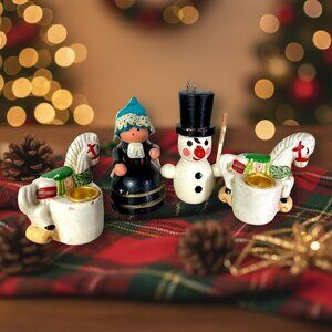 Vintage 1970s‎ Japan Christmas Figurine Set Ceramic Snowman Horse Holiday Decor